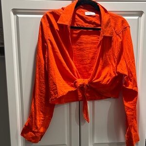 Aritzia Orange Tie-Front Women's Top